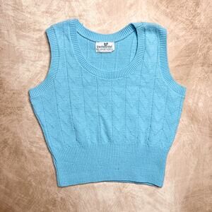 Vintage 90s Sweetree Sweater Vest Blue Sleeveless Knit Chevron Preppy Formal